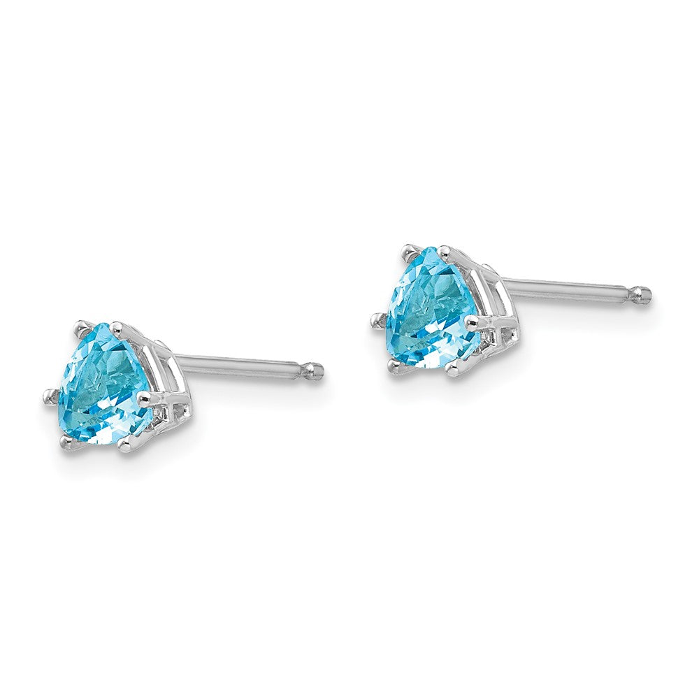 14k White Gold 5mm Trillion Blue Topaz Post Earrings