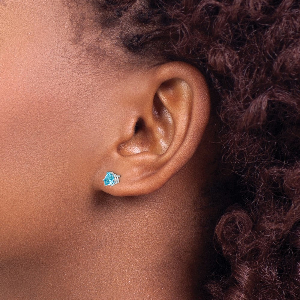 14k White Gold 5mm Trillion Blue Topaz Post Earrings