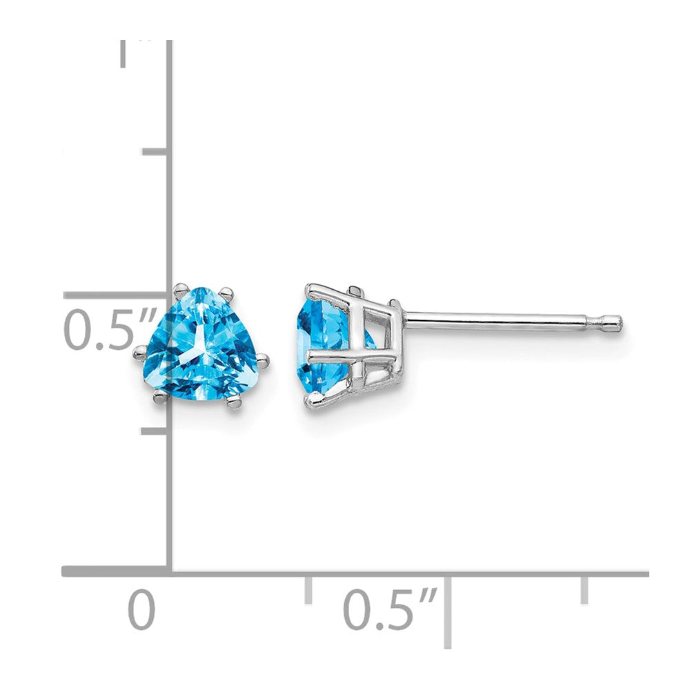 14k White Gold 5mm Trillion Blue Topaz Post Earrings