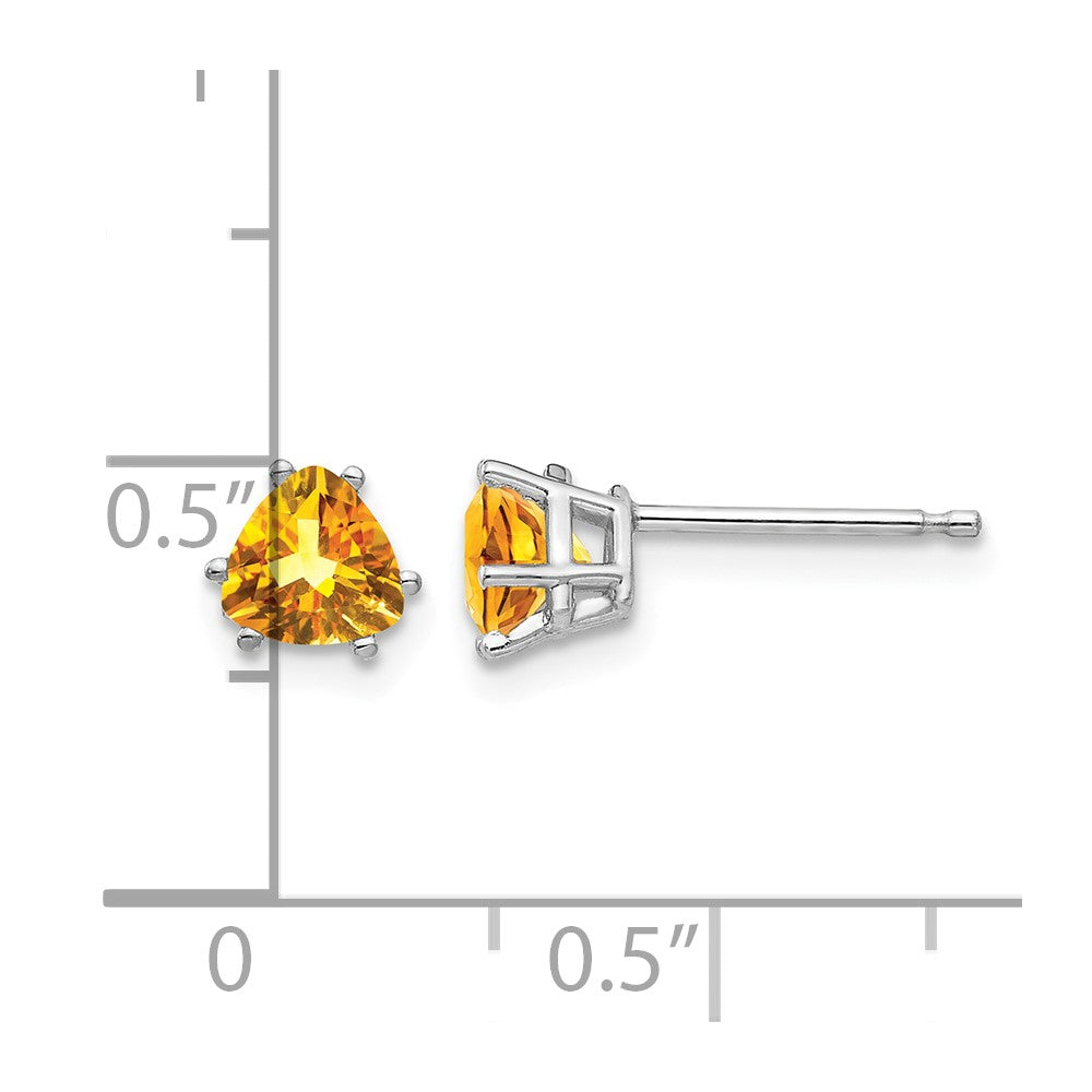 14k White Gold 5mm Trillion Citrine Stud Earrings