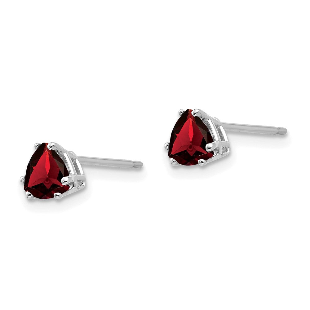 14k White Gold 5mm Trillion Garnet Post Earrings