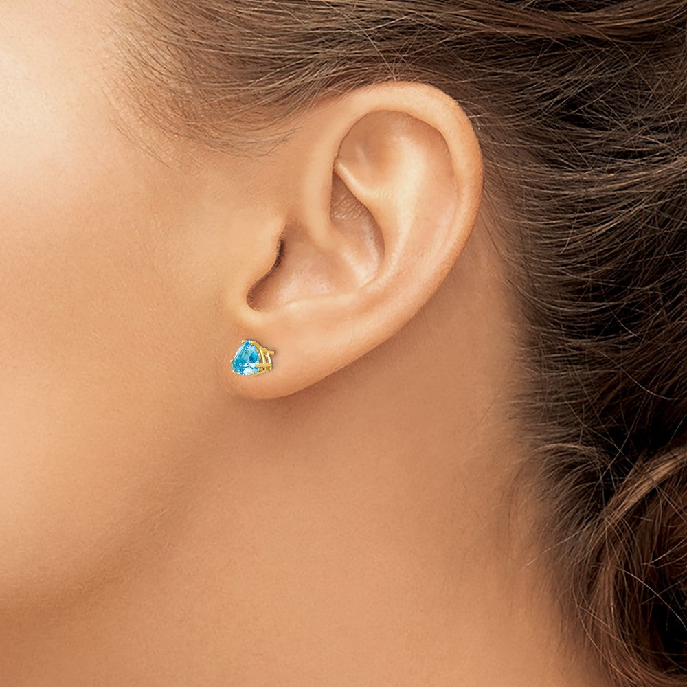 14k 6mm Trillion Blue Topaz Post Earrings
