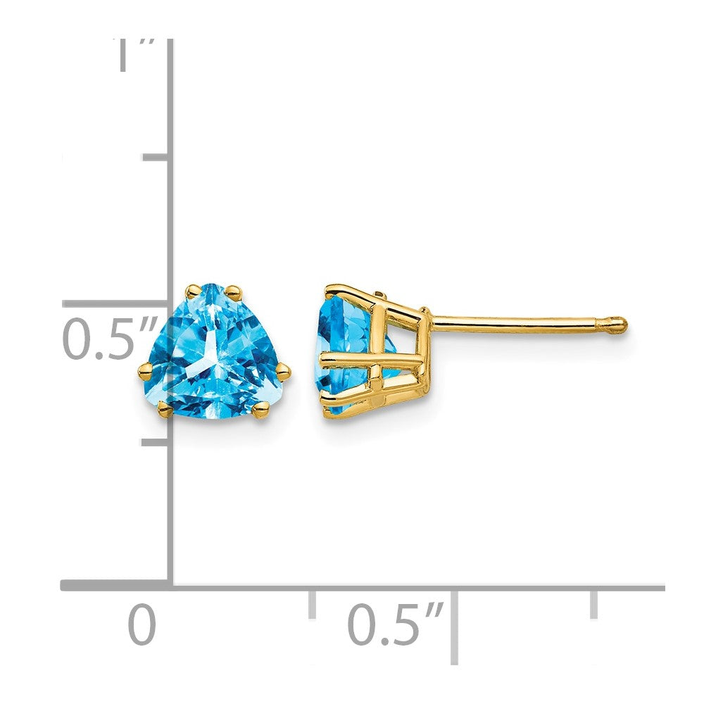 14k 6mm Trillion Blue Topaz Post Earrings