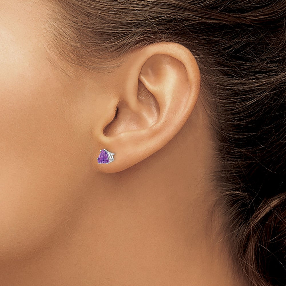 14k White Gold 6mm Trillion Amethyst Post Earrings