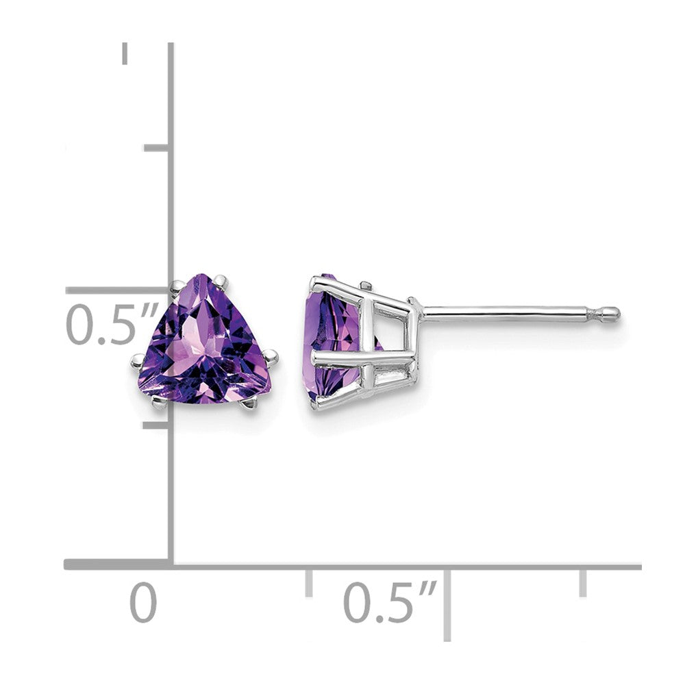 14k White Gold 6mm Trillion Amethyst Post Earrings