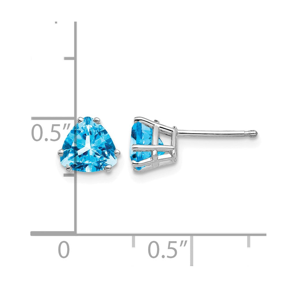 14k White Gold 6mm Trillion Blue Topaz Post Earrings