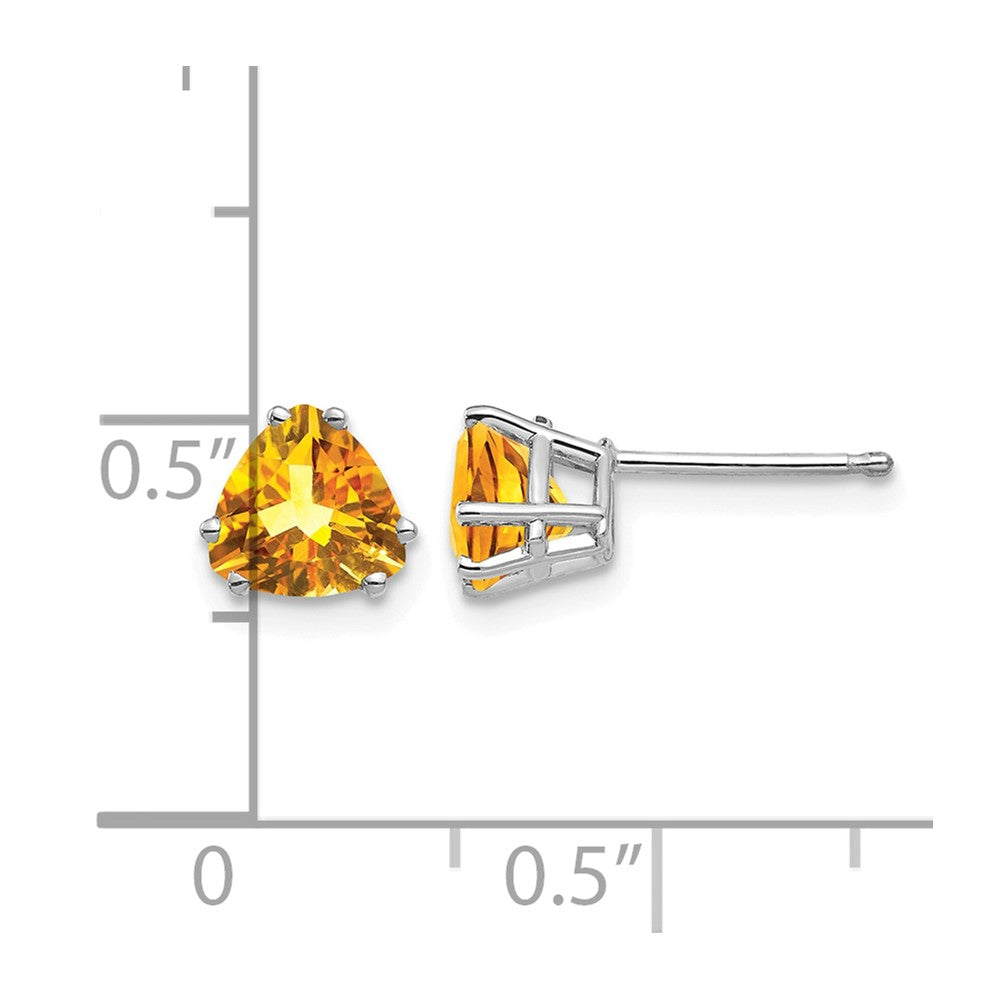 14k White Gold 6mm Trillion Citrine Stud Earrings