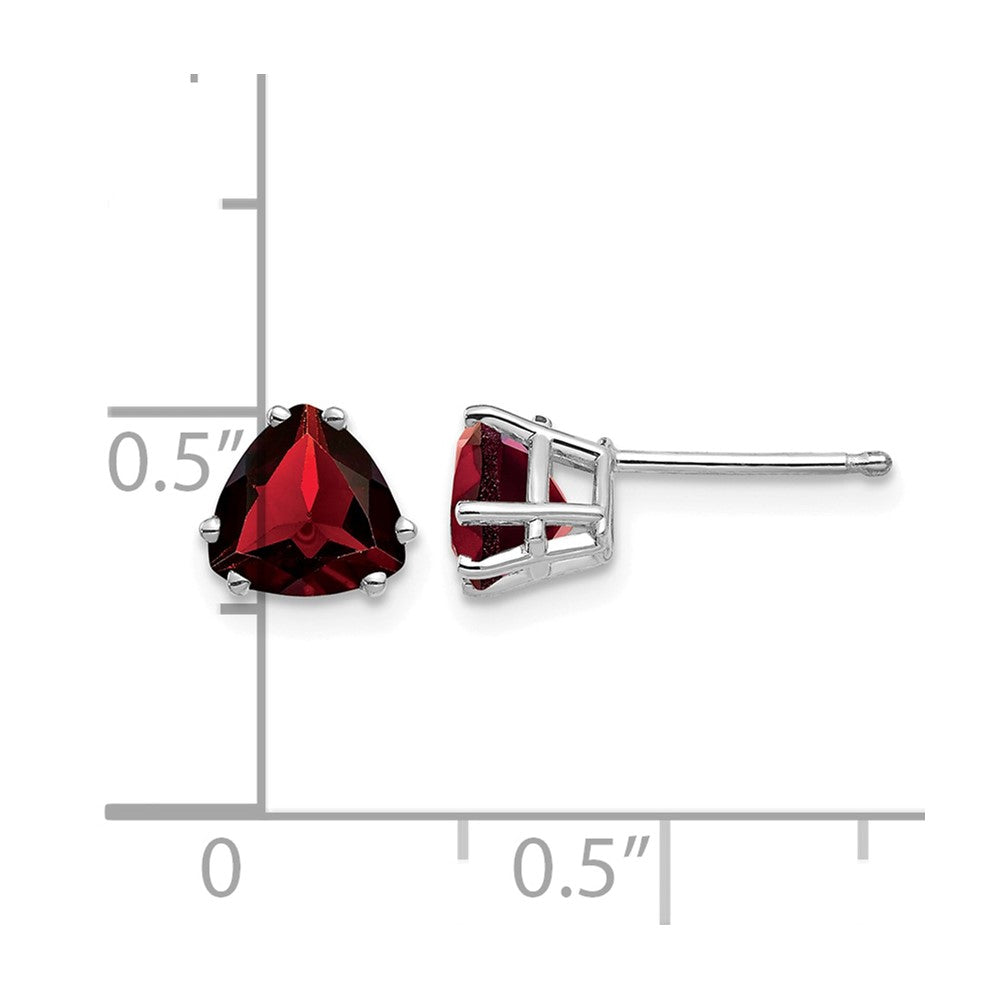 14k White Gold 6mm Trillion Garnet Post Earrings