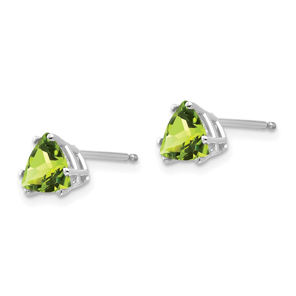 14k White Gold 6mm Trillion Peridot Post Earrings