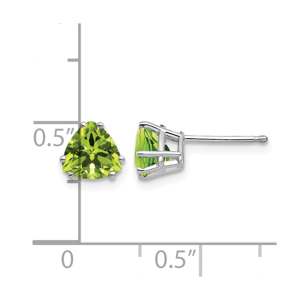 14k White Gold 6mm Trillion Peridot Post Earrings