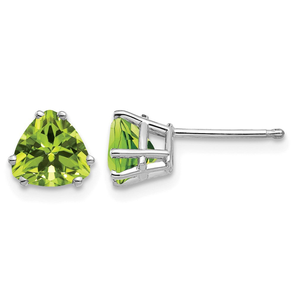 14k White Gold 6mm Trillion Peridot Post Earrings