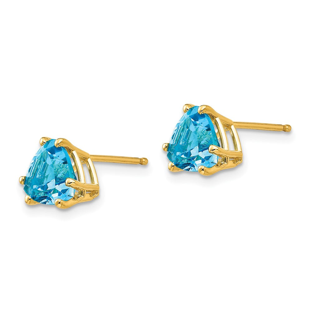 14k 7mm Trillion Blue Topaz Post Earrings