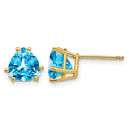14k 7mm Trillion Blue Topaz Post Earrings