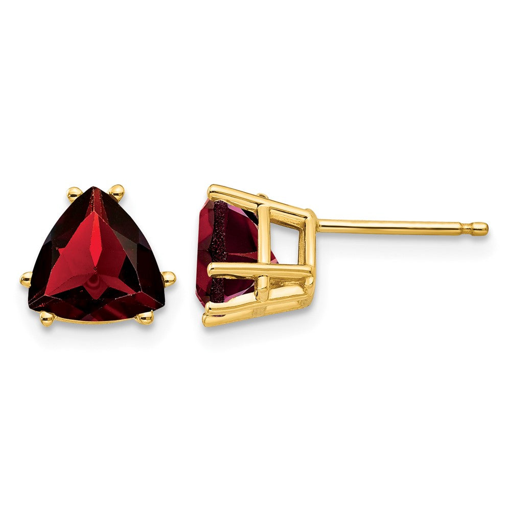 14k 7mm Trillion Garnet Post Earrings