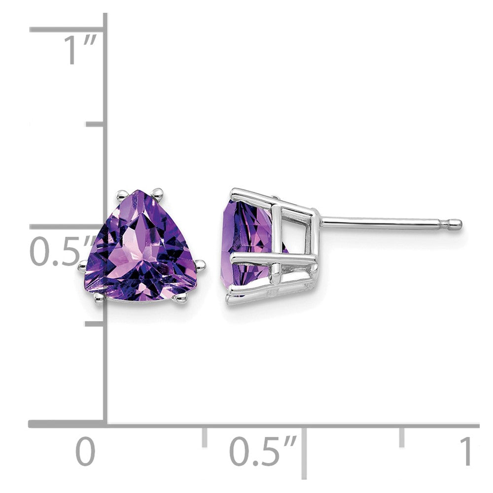 14k White Gold 7mm Trillion Amethyst Post Earrings