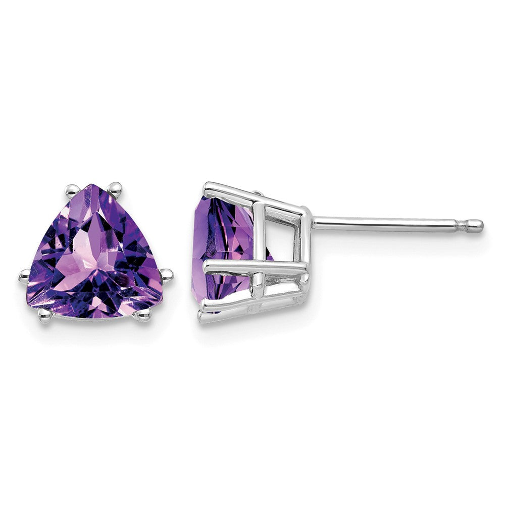 14k White Gold 7mm Trillion Amethyst Post Earrings