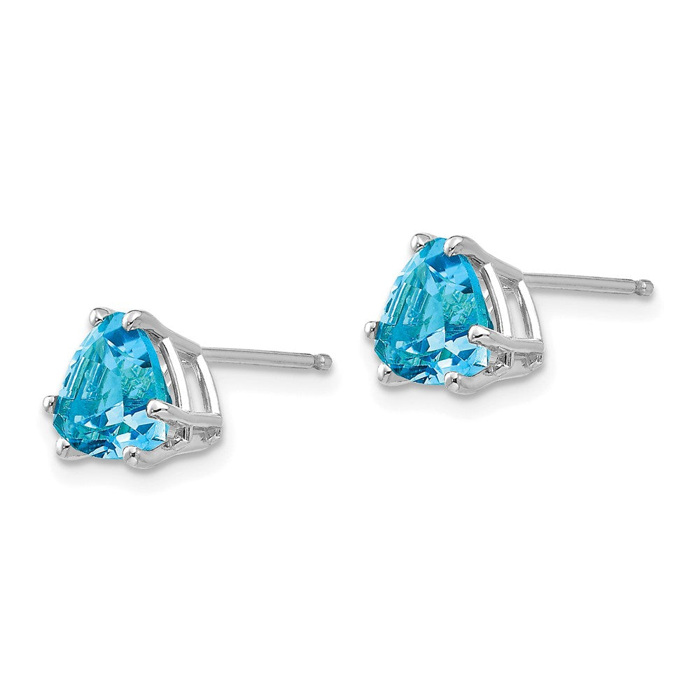 14k White Gold 7mm Trillion Blue Topaz Post Earrings