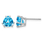 14k White Gold 7mm Trillion Blue Topaz Post Earrings