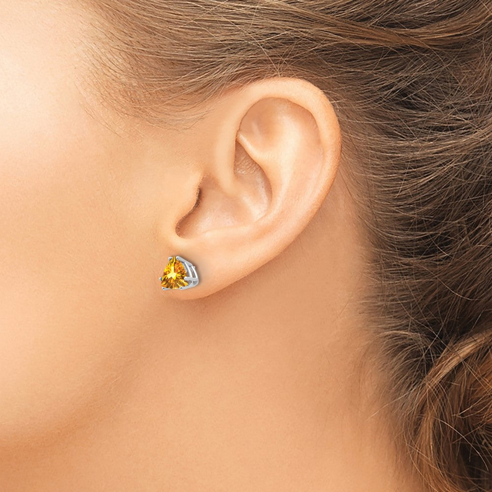 14k White Gold 7mm Trillion Citrine Stud Earrings