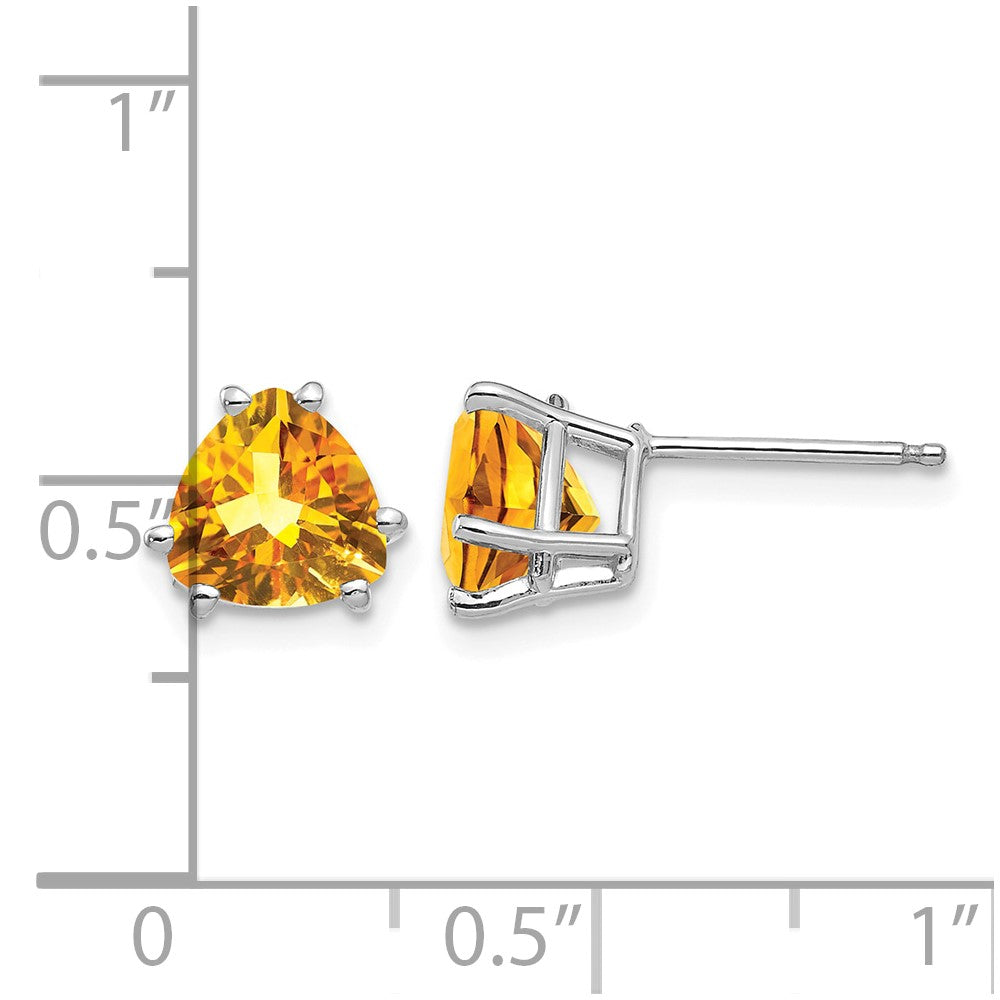 14k White Gold 7mm Trillion Citrine Stud Earrings