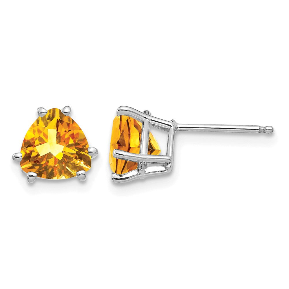 14k White Gold 7mm Trillion Citrine Stud Earrings