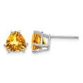 14k White Gold 7mm Trillion Citrine Stud Earrings