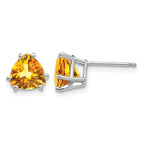14k White Gold 7mm Trillion Citrine Stud Earrings