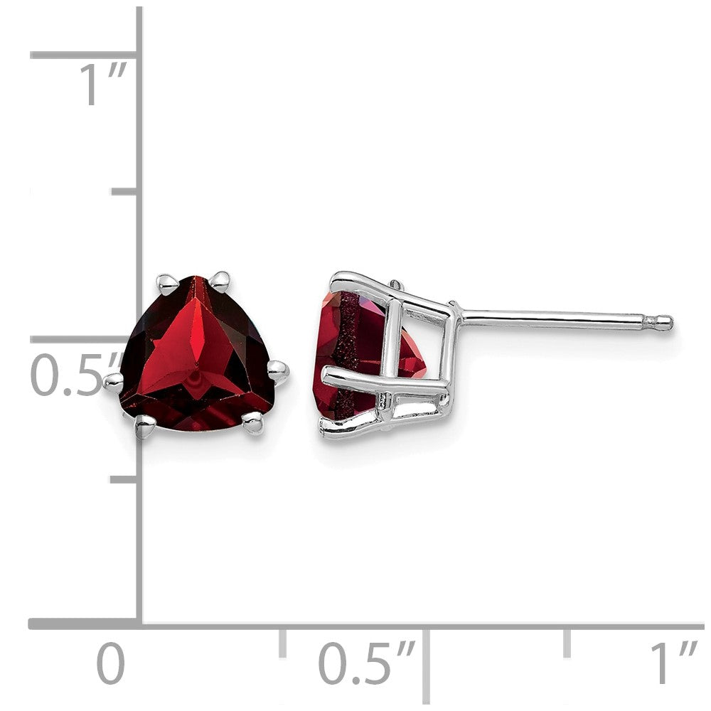 14k White Gold 7mm Trillion Garnet Post Earrings