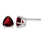 14k White Gold 7mm Trillion Garnet Post Earrings
