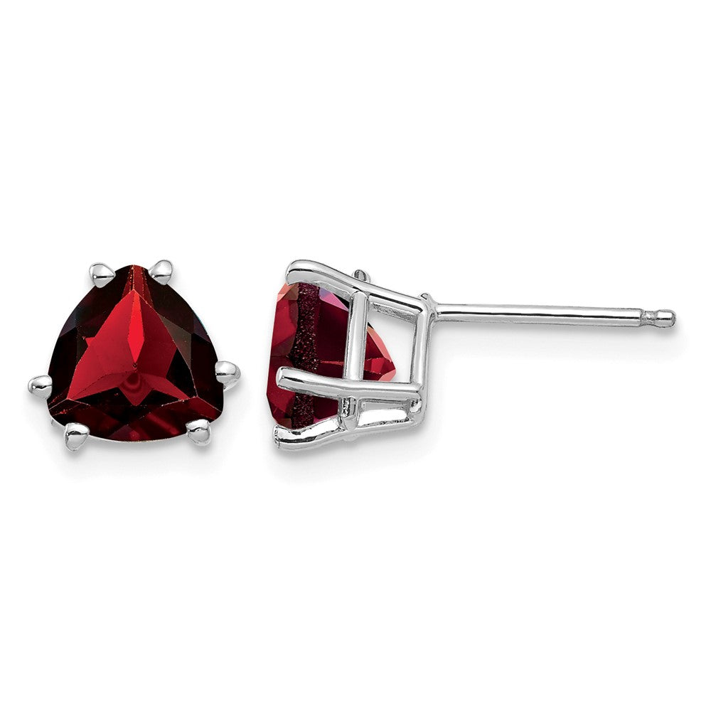 14k White Gold 7mm Trillion Garnet Post Earrings