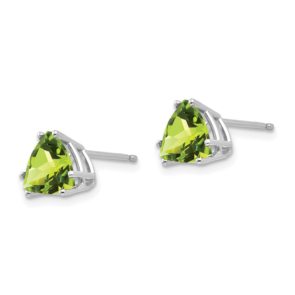 14k White Gold 7mm Trillion Peridot Stud Earrings