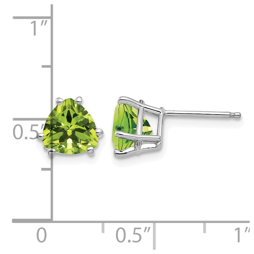 14k White Gold 7mm Trillion Peridot Stud Earrings