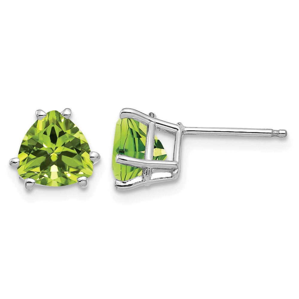 14k White Gold 7mm Trillion Peridot Stud Earrings