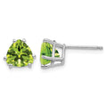 14k White Gold 7mm Trillion Peridot Stud Earrings