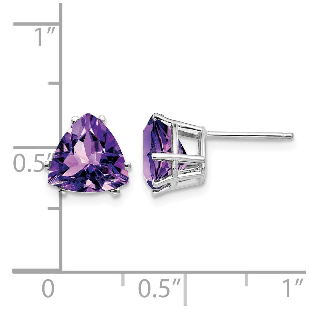 14k White Gold 8mm Trillion Amethyst Stud Earrings