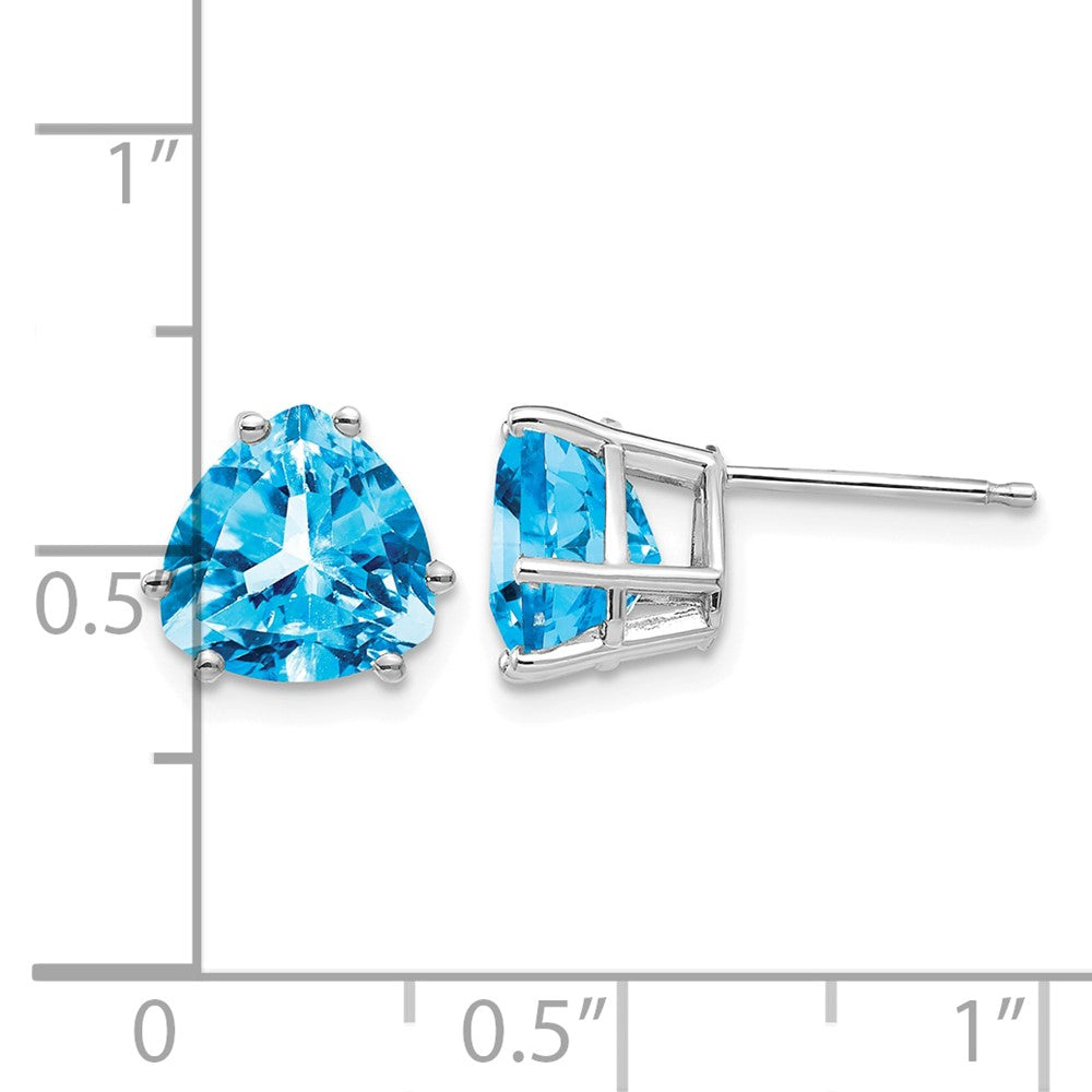 14k White Gold 8mm Trillion Blue Topaz Post Earrings
