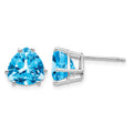 14k White Gold 8mm Trillion Blue Topaz Post Earrings