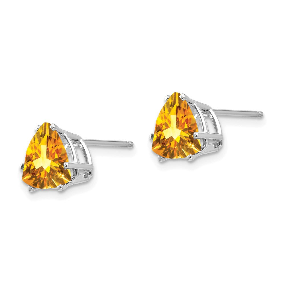 14k White Gold 8mm Trillion Citrine Stud Earrings