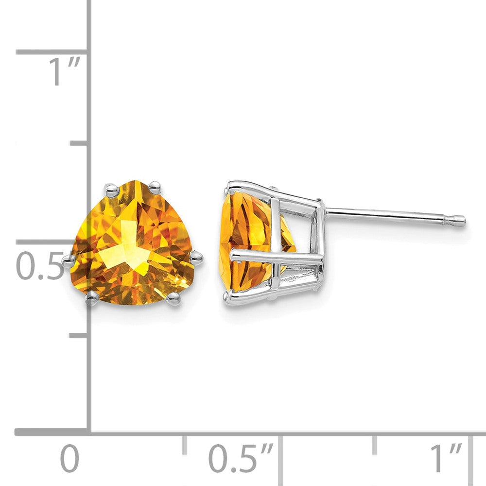 14k White Gold 8mm Trillion Citrine Stud Earrings
