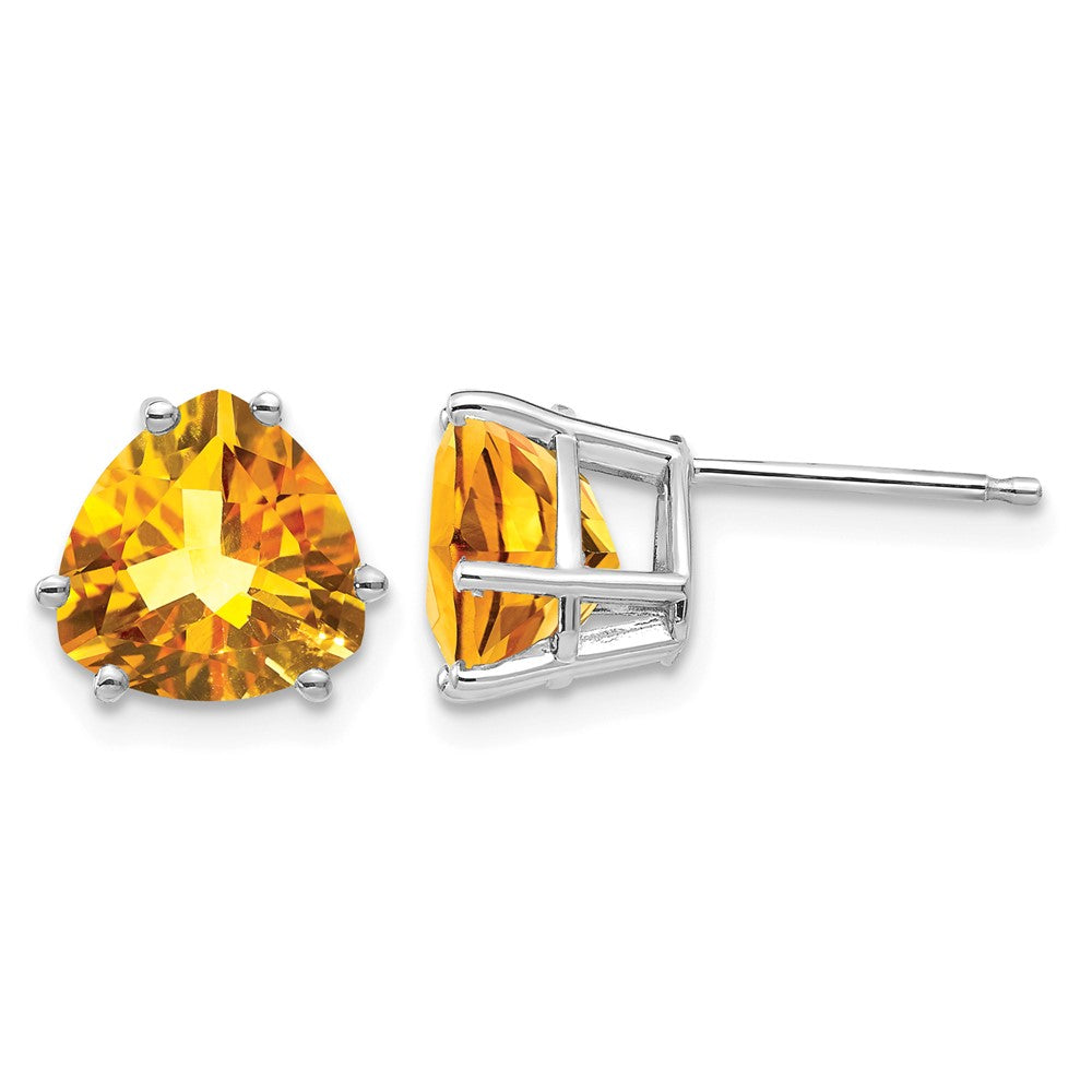 14k White Gold 8mm Trillion Citrine Stud Earrings