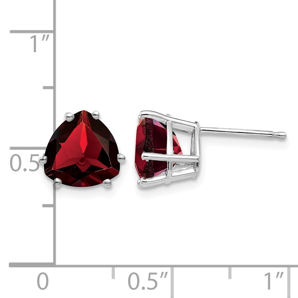 14k White Gold 8mm Trillion Garnet Post Earrings