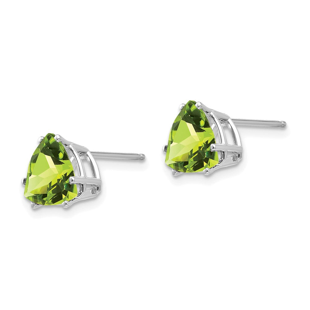 14k White Gold 8mm Trillion Peridot Stud Earrings