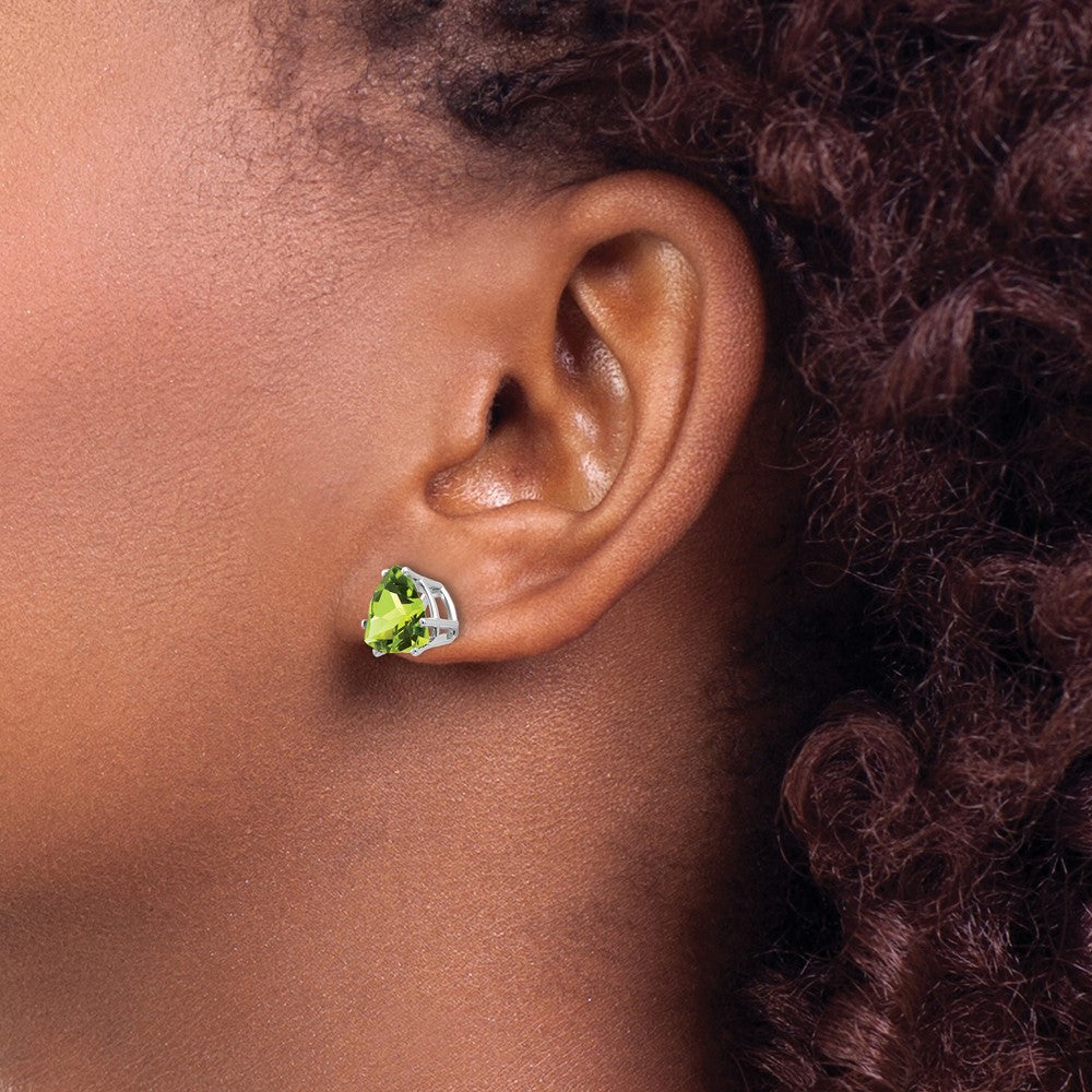 14k White Gold 8mm Trillion Peridot Stud Earrings