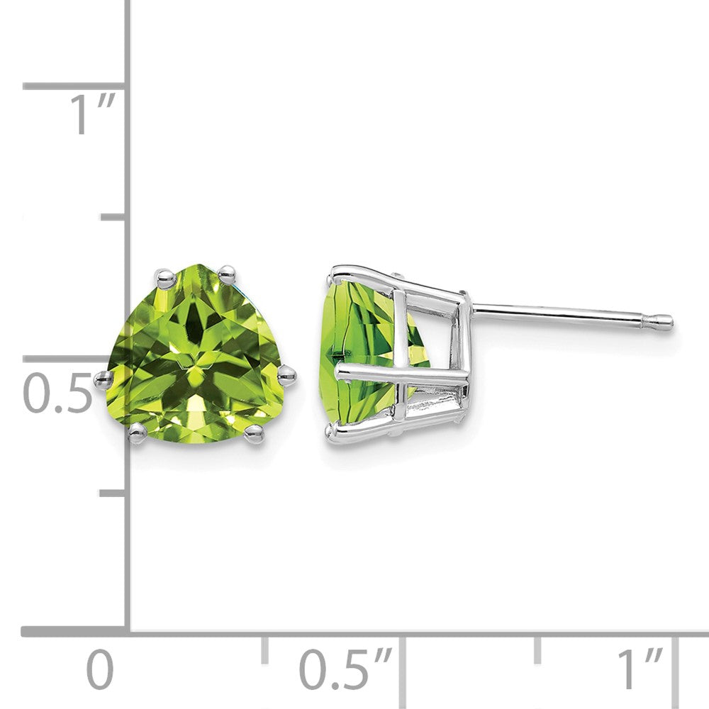 14k White Gold 8mm Trillion Peridot Stud Earrings