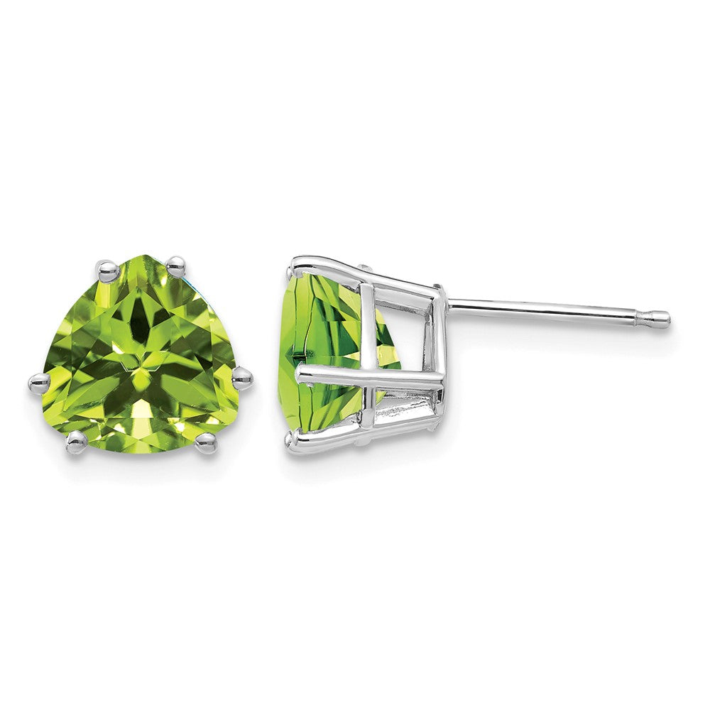 14k White Gold 8mm Trillion Peridot Stud Earrings