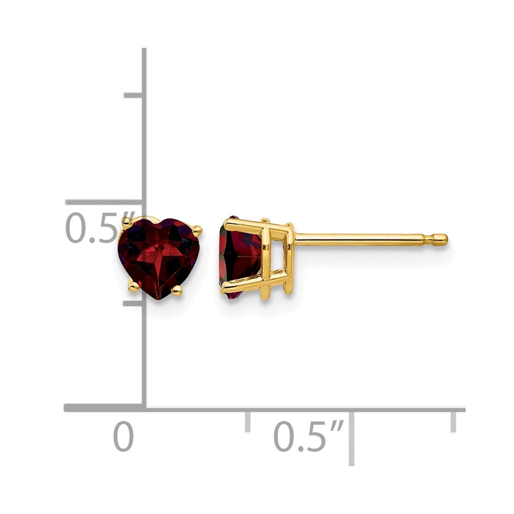 14k 5mm Heart Garnet Post Earrings