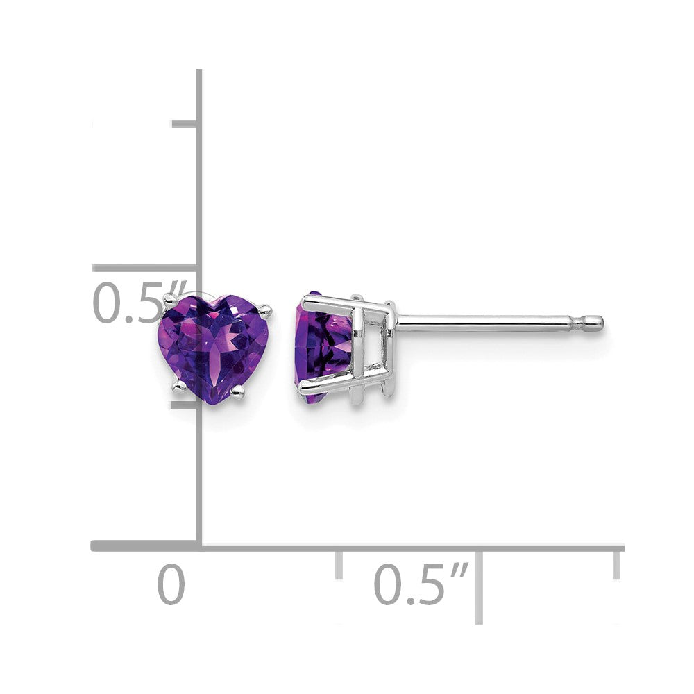 14k White Gold 5mm Heart Amethyst Post Earrings