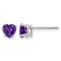 14k White Gold 5mm Heart Amethyst Post Earrings