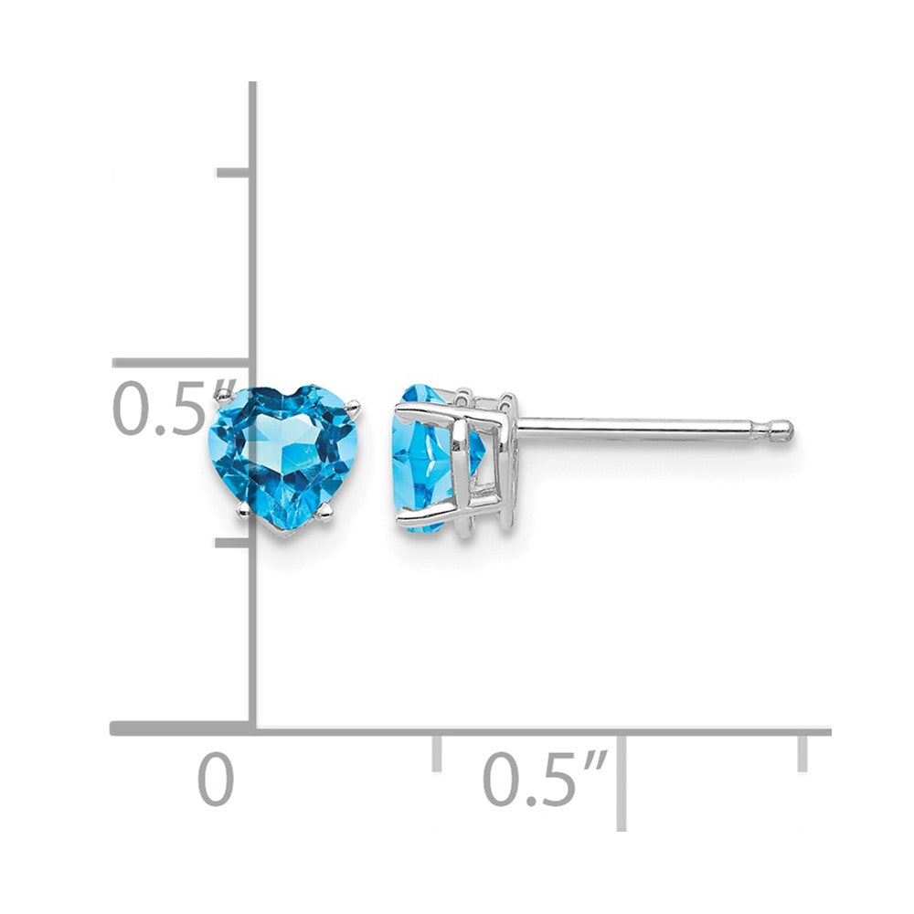 14k White Gold 5mm Heart Blue Topaz Post Earrings