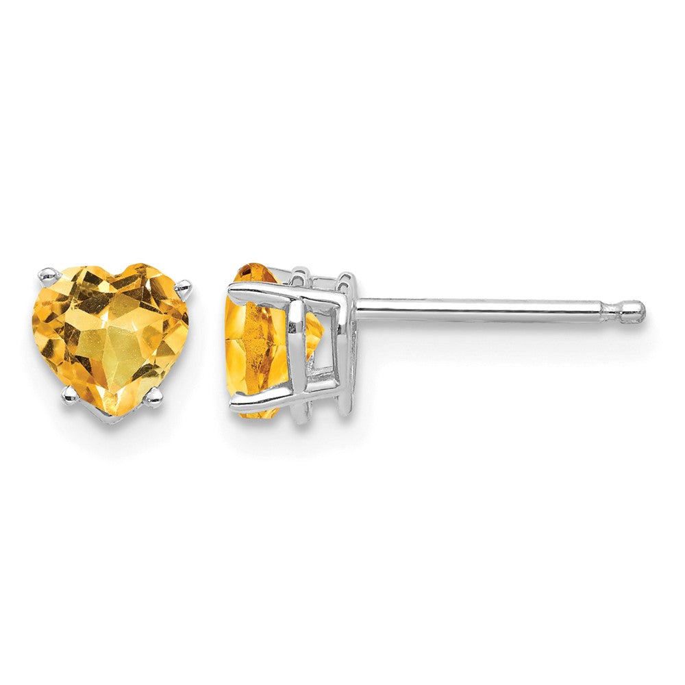 14k White Gold 5mm Heart Citrine Post Earrings